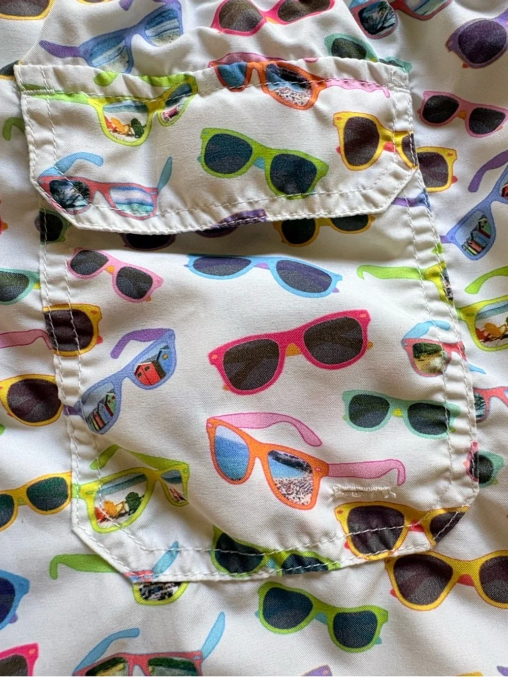 Michaels Men’s Medium White Swim Trunks with Multicolor Sunglasses Print